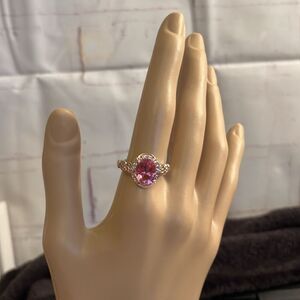 Radiant Orchid Quartz & White Zircon Ring  Vermeil Rose Gold, Platinum Sz 8